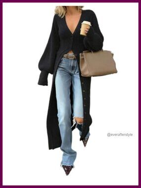 V-Neck Button Down Maxi Cardigan Sweater Dress